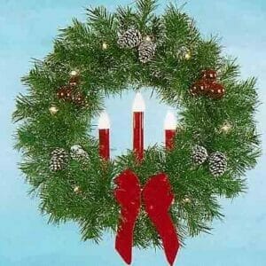 3' Garland Building Front Wreath With 3 Red Candles