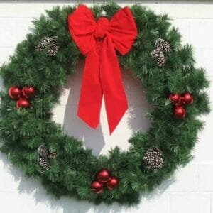 8' Deluxe Garland Building Front Wreath With Red Bow