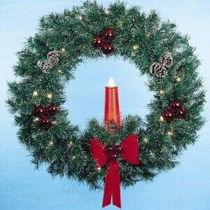 5' Garland Building Front Wreath With Candle