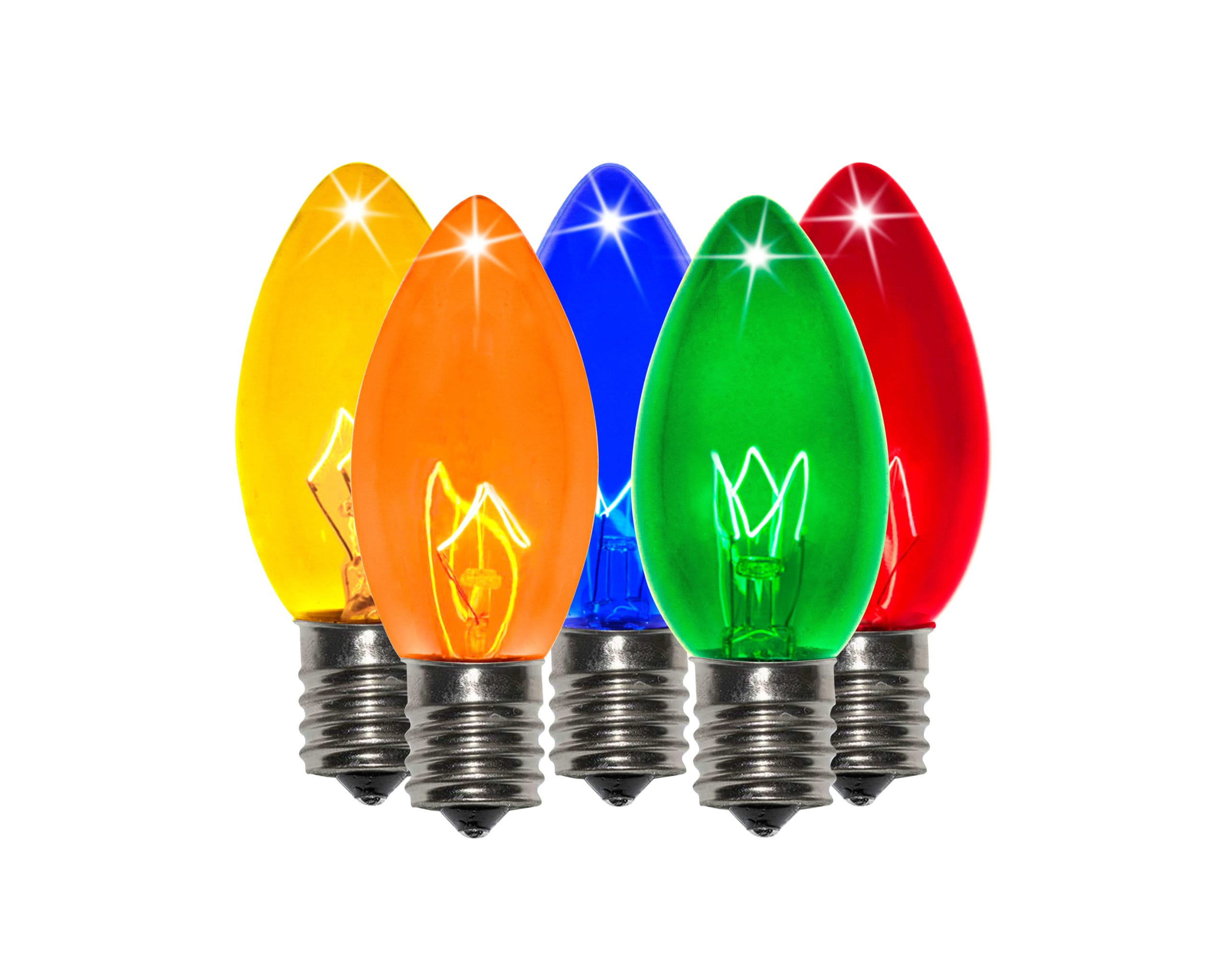C9 Incandescent Transparent MultiColored Bulbs