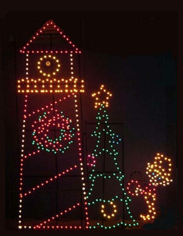 16' Lighthouse Tree And Elf Holiday Light Display