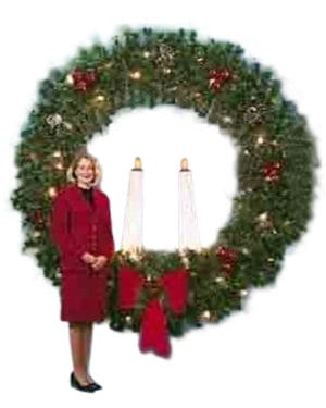 8' Garland Building Front Wreath With White Candles