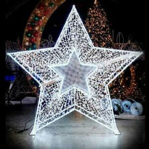 8' 3D Aluminum Star With Glitter Mesh Star Insert Holiday Lighting Display