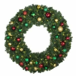 36" Taiga® Wreath With Ornaments and Warm White LED Lights