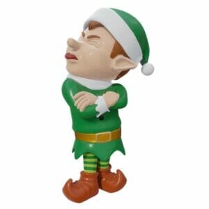 3' Green Grumpy Santa Elf Fiberglass Display