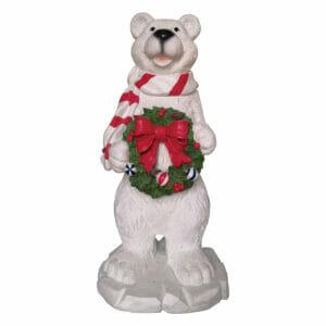 4' Polar Bear With Wreath Fiberglass Holiday Display