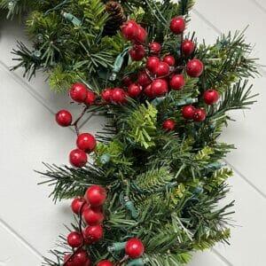 9' Taiga® Garland With Red Berries And Warm White LED Lights