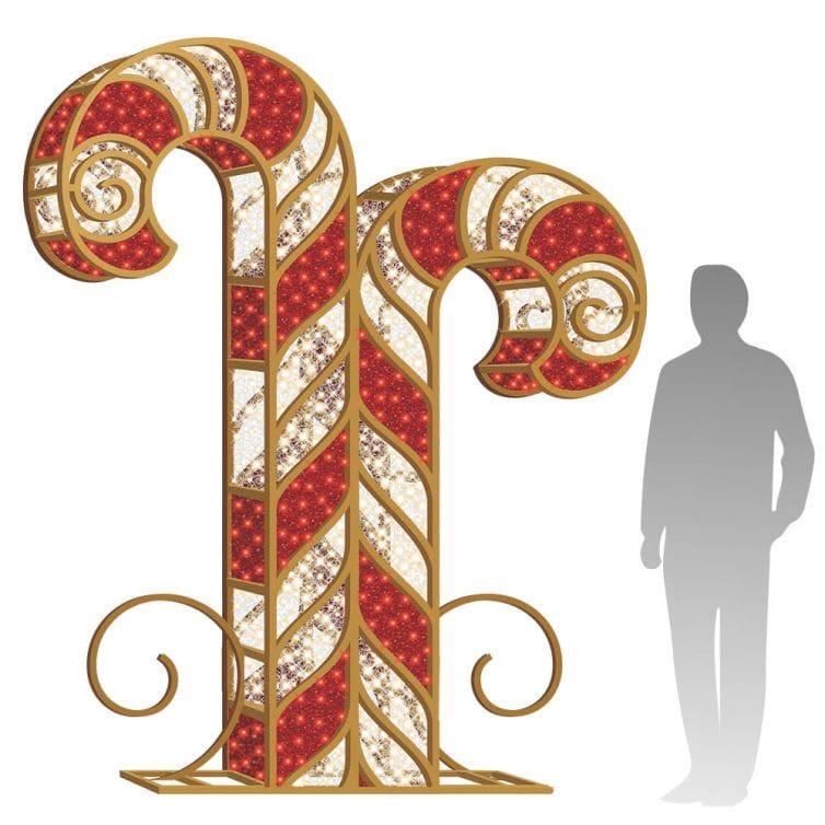 Giant 6 feet LED Candy Cane Human Size Christmas Display for commercial exteriors